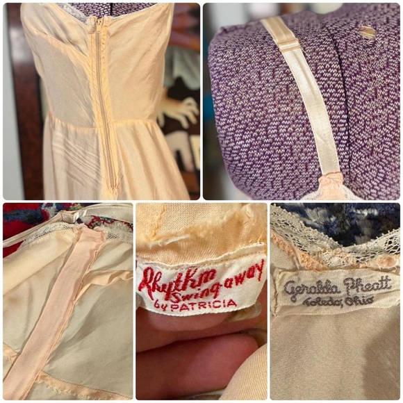 Vintage antique 30s rare art deco insertion lace bow midi slip dress bias cut - Picture 7 of 8